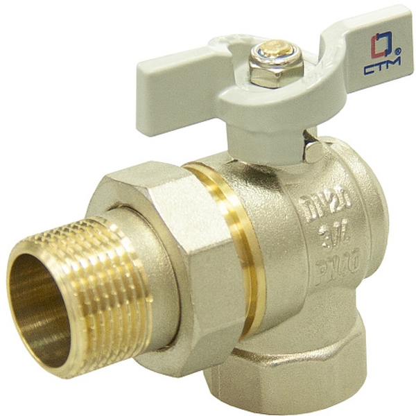 STM Кран шаровой латунь угловой полнопроходной Ду20 Ру30 ВР/американка бабочка